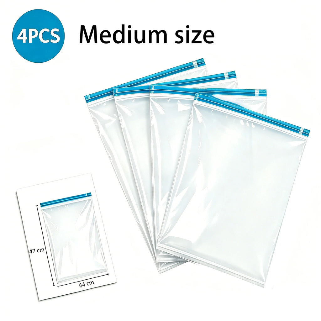 Vacuum Compression Storage Bags Travel Space Saver Hand Roll No Pump Reusable, Waterproof Double Zipper Clothes Organizer 3Sizes