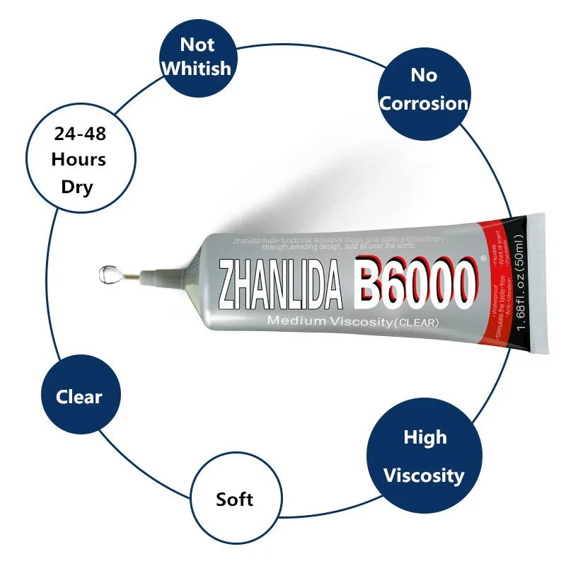 Zhanlida B6000 110ml Clear Acrylic Crystal Adhesive Phone Screen Glass Repair Liquid Glue Bonding Rubber Leather Toys Gel