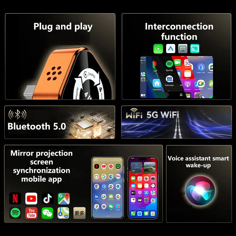 4 in 1 Wireless CarPlay Dongle Wireless Android Auto Adapter Car Intelligent Systems AI Smart Box For Car With Wired CarPlay