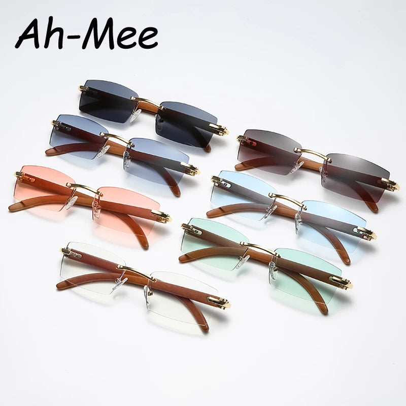 Hiking Camping Sqaure Brand Designer Anti Light Glasses Men Women Wood Frames Rimless Black Eyeglasses Fashion Eyewear UV400