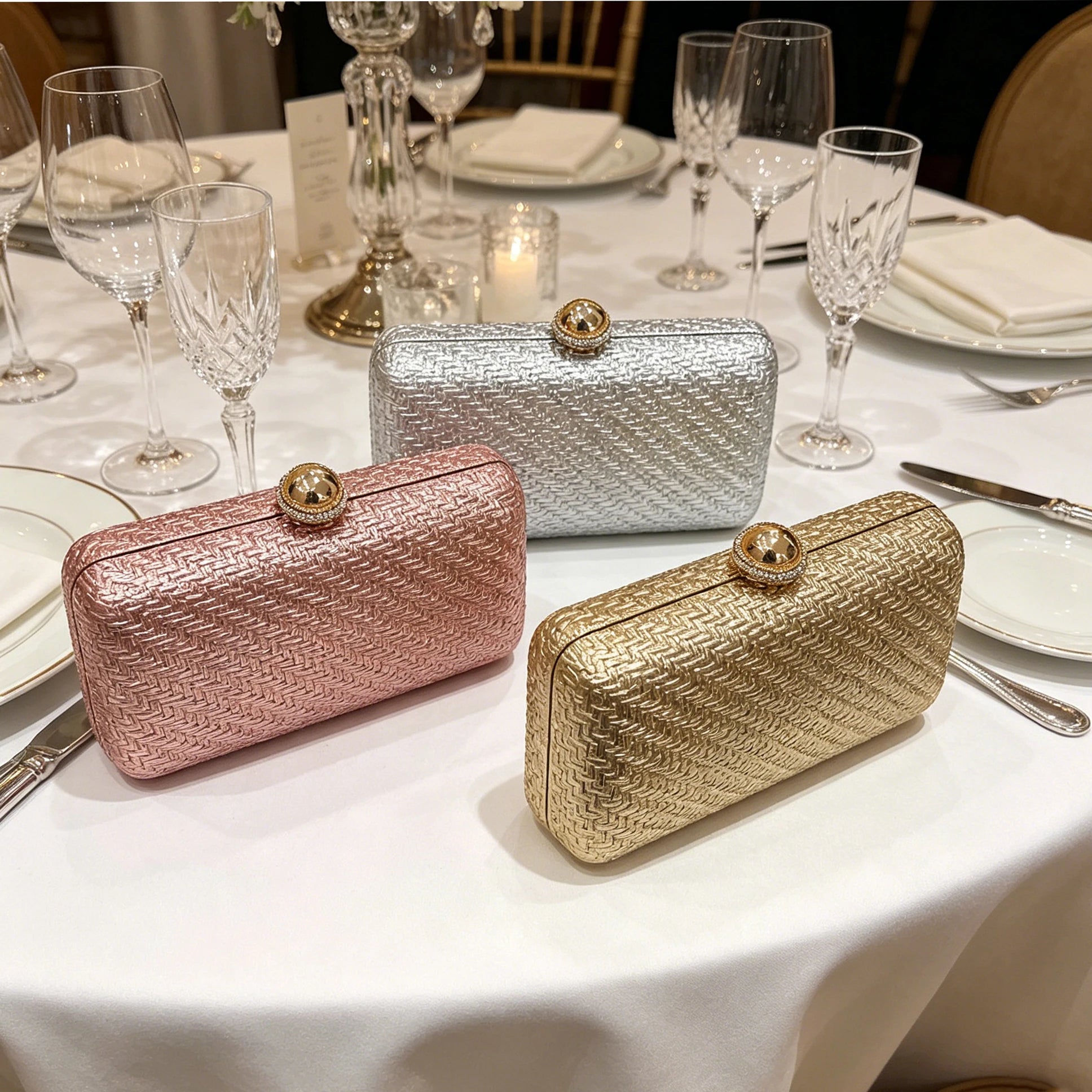 Luxury and stylish women's evening bag sparkling diamond solid color shoulder bag suitable for business banquets and weddings