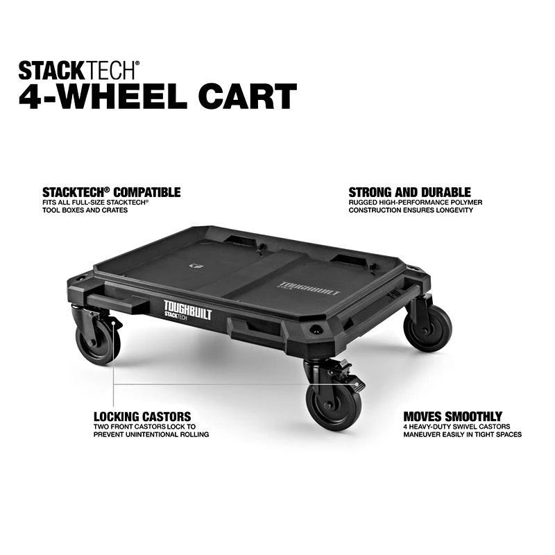 TOUGHBUILT TB-B1-T-10 StackTech 4-Wheel Cart Locking Mechanisms Save Effort Rotating Wheel Firm Tool Cart