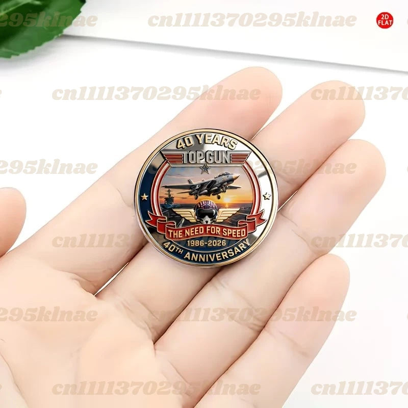 Top Gun 40th Anniversary Commemorative Coin & Keychain& Pin Brooch Lapel Badge Gifts For Military Lover for Collectors Gift