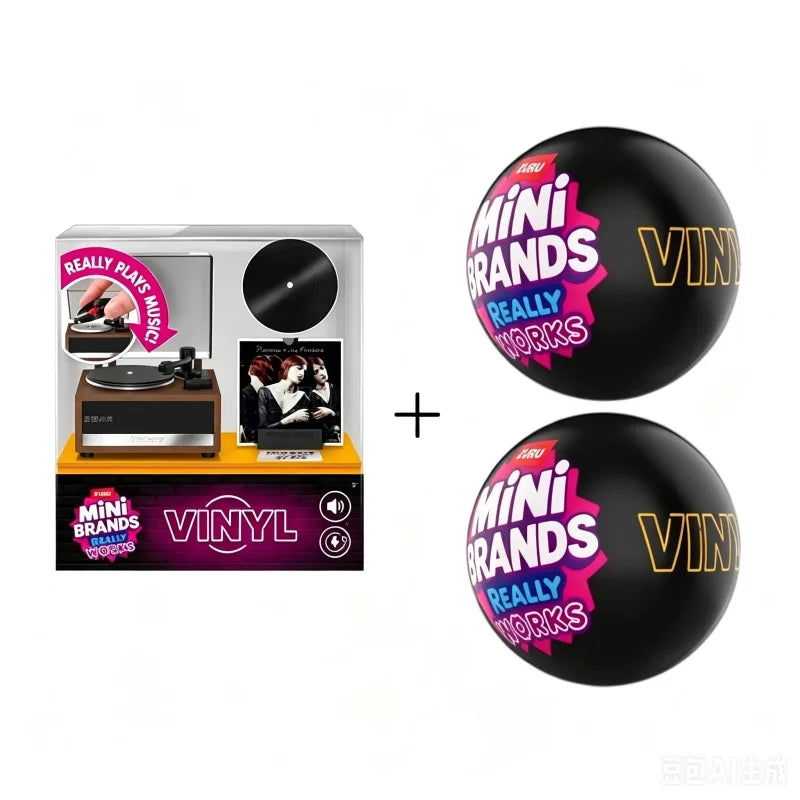 ZURU Mini Brands Really Works Series 1 Mini Vinyl Playset, Functional Mini Record Player That Plays Real Music Toy Gift