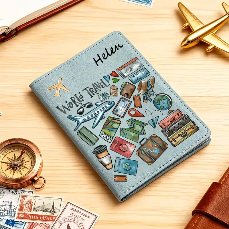 Custom Name Travel Passport Holder - Lightweight Synthetic Faux Leather, Unlined Interior, Suitable for ID Cards And Passports