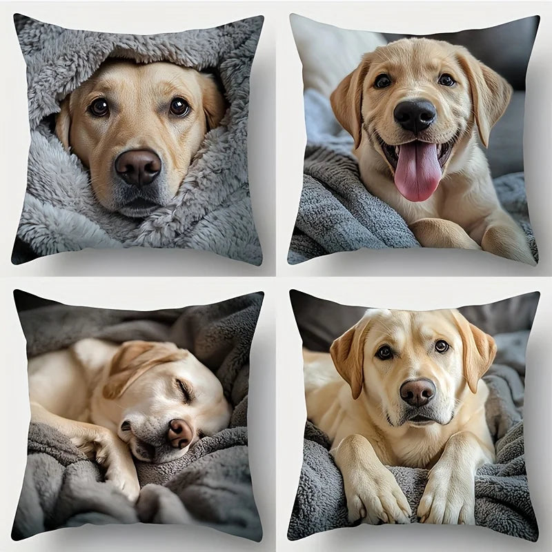 4-piece printed pillowcase set, Labrador theme pattern, relaxed vibe, perfect for dog lovers as home decor. Insert not included