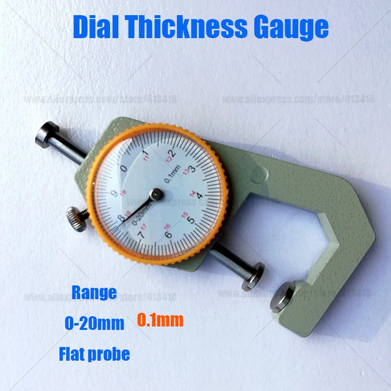 0-10mm0-20mm 0.1mm Resolution Dial Thickness Gauge Leather Flim Paper Jewelry Tube Curved Tip Metal Handheld Meter Tester