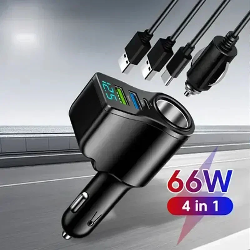 1CPS Digital Display Car Fast Charging Dual USB Car Charger Car One to Three Cigarette Lighter 66W Car Multifunctional Charger