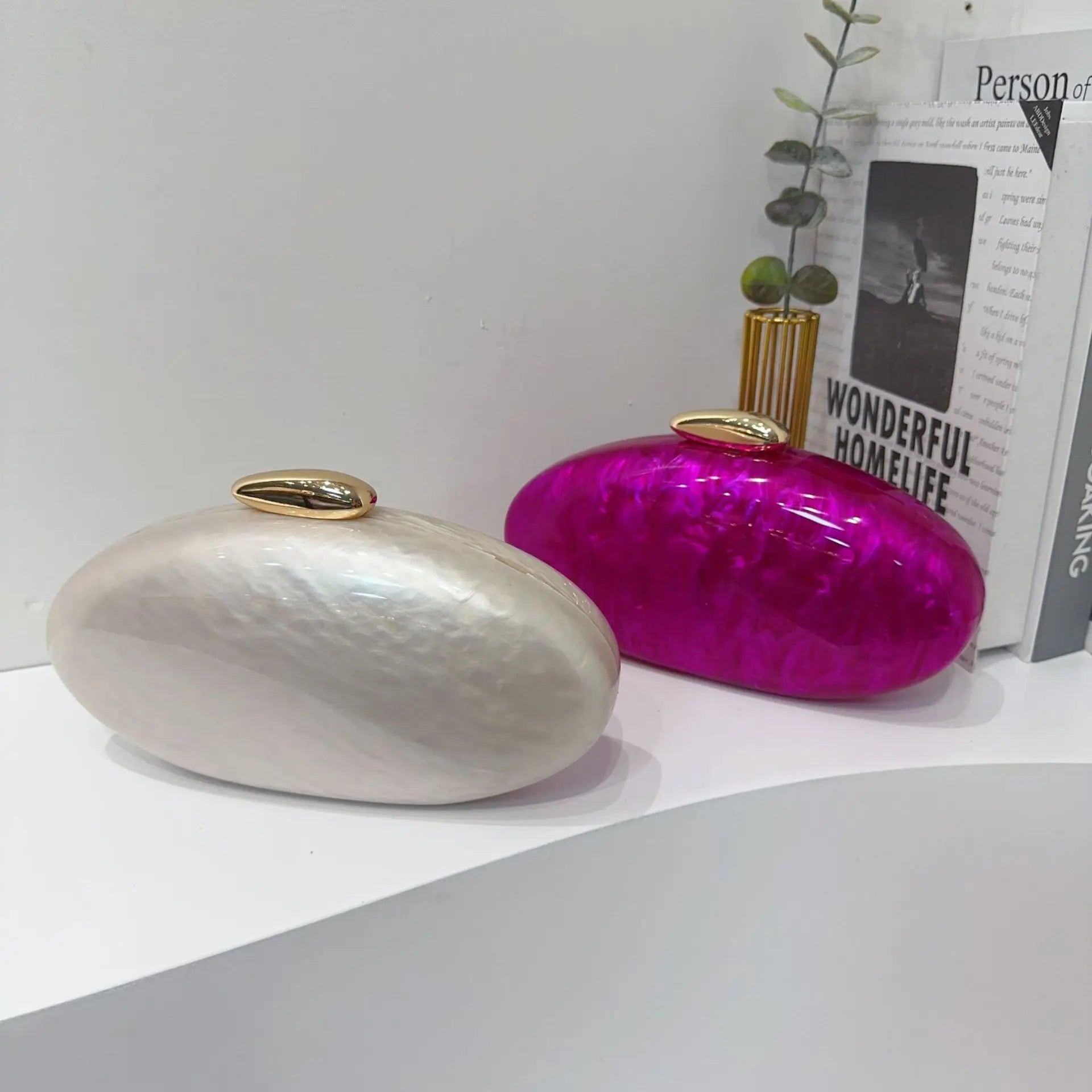 2026 women's new shoulder oblique span bag, special-shaped shell acrylic bag, fashionable wedding dinner clutch bag