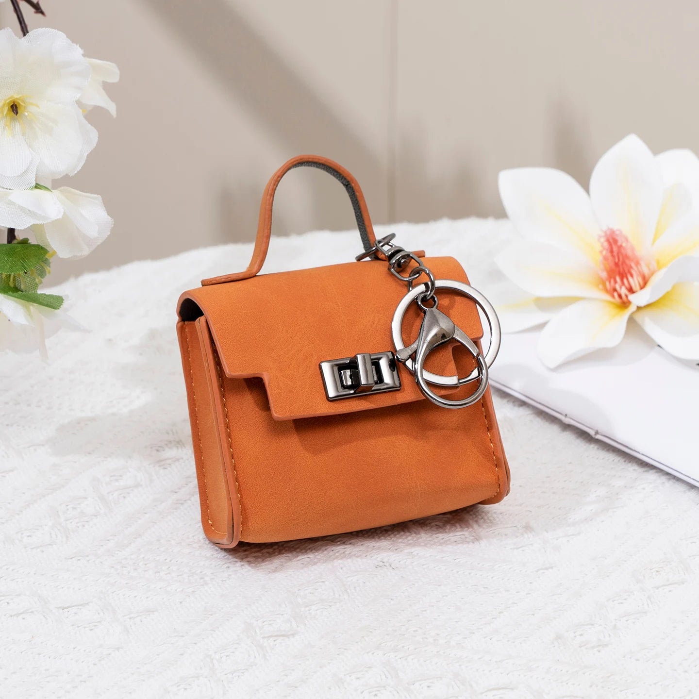 Vintage Suede Mini Handbag Charm Multi-use Airpod Storage Bag Ornament