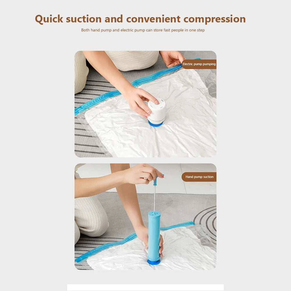 Folding Compressed Organizer Reusable Vacuum Storage Bags Dustproof Space Saving Hand Pump Blankets Clothes Pillows Organizer