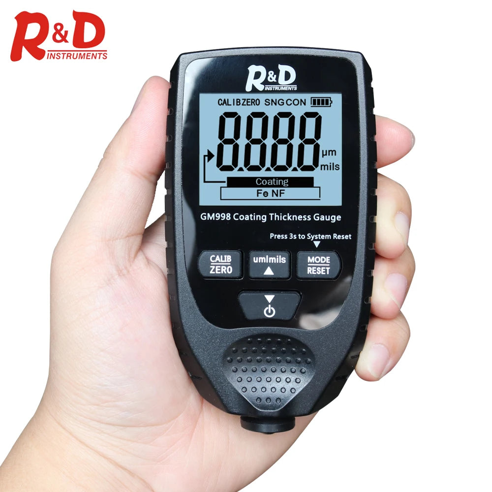 R&D GM998 Film Thickness gauge Car Paint Tester Coating Thickness Gauge Auto Fe&NF paint tester with Backlight