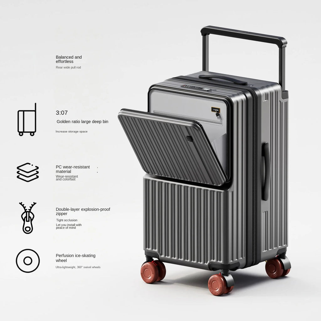 Business Color-Block Travel Suitcase with Front Opening 20-28 inch Wide Handle Luggage Explosion-Proof Zipper Trolley Case