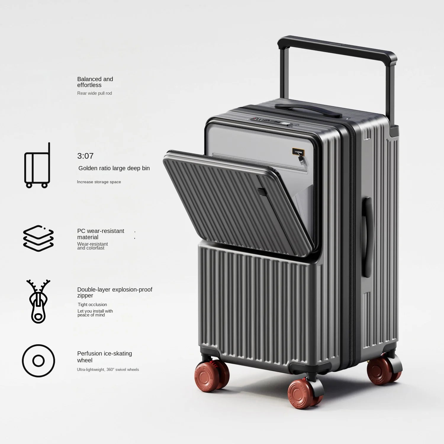 Business Color-Block Travel Suitcase with Front Opening 20-28 inch Wide Handle Luggage Explosion-Proof Zipper Trolley Case