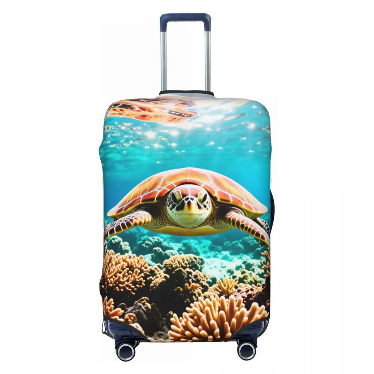 Funny Reflection Coral Reef Sea Turtle Fish Print Luggage Cover Protector Dust Proof Travel Suitcase Covers
