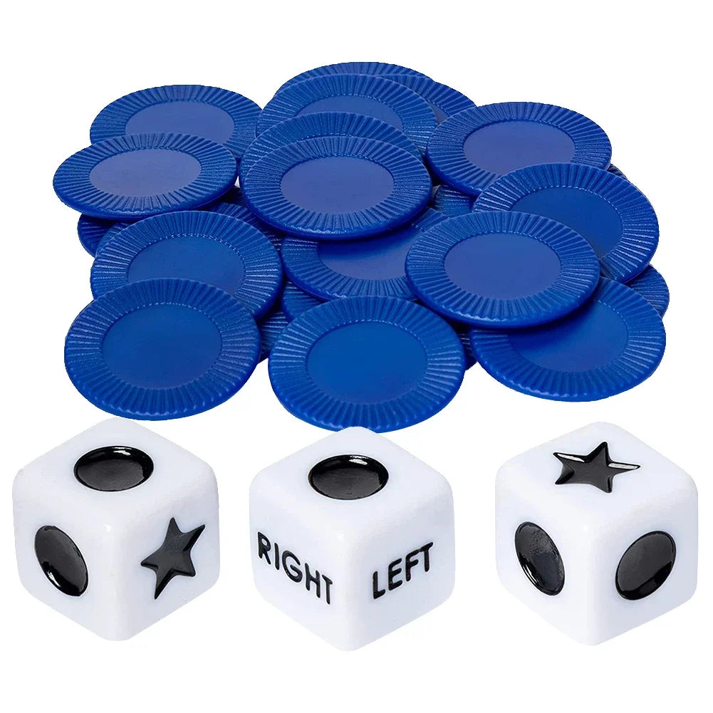 27pcs Acrylic Games Dices 3 Dices and 24 Chips Left Right Center Dice Game Novelty Toys for Party Picnic Games
