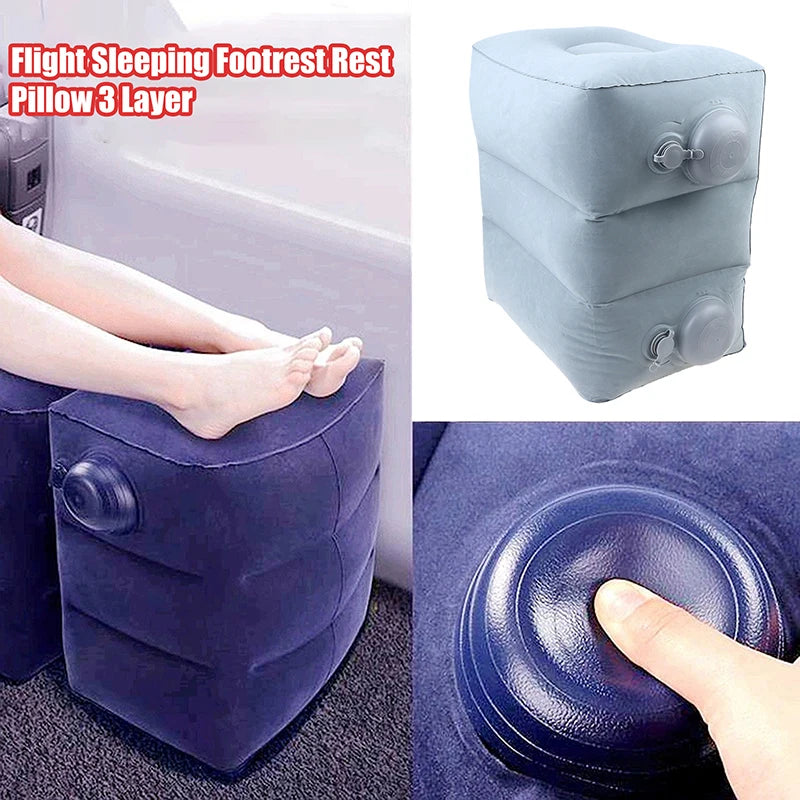 Inflatable Footrest Pillow PVC Flight Sleeping Footrest Rest Pillow 3 Layer Height Adjustable Car Bus Travel Foot Rest Pillow
