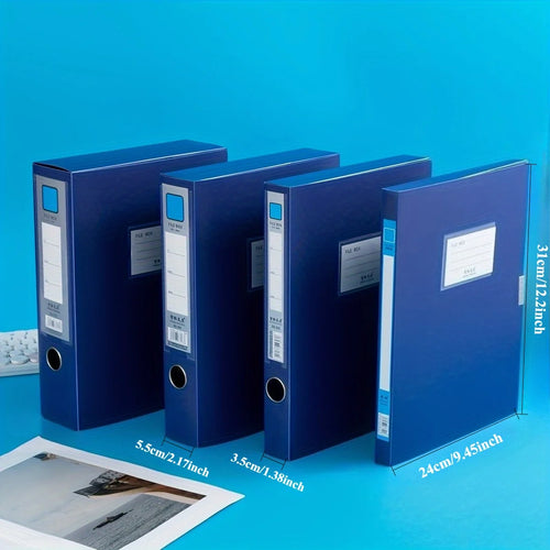 1 Pack Portable Durable A4 Plastic File Box – Dark Blue 1.38inch/2.17inch Document Organizer for Office, School, Home – Stores