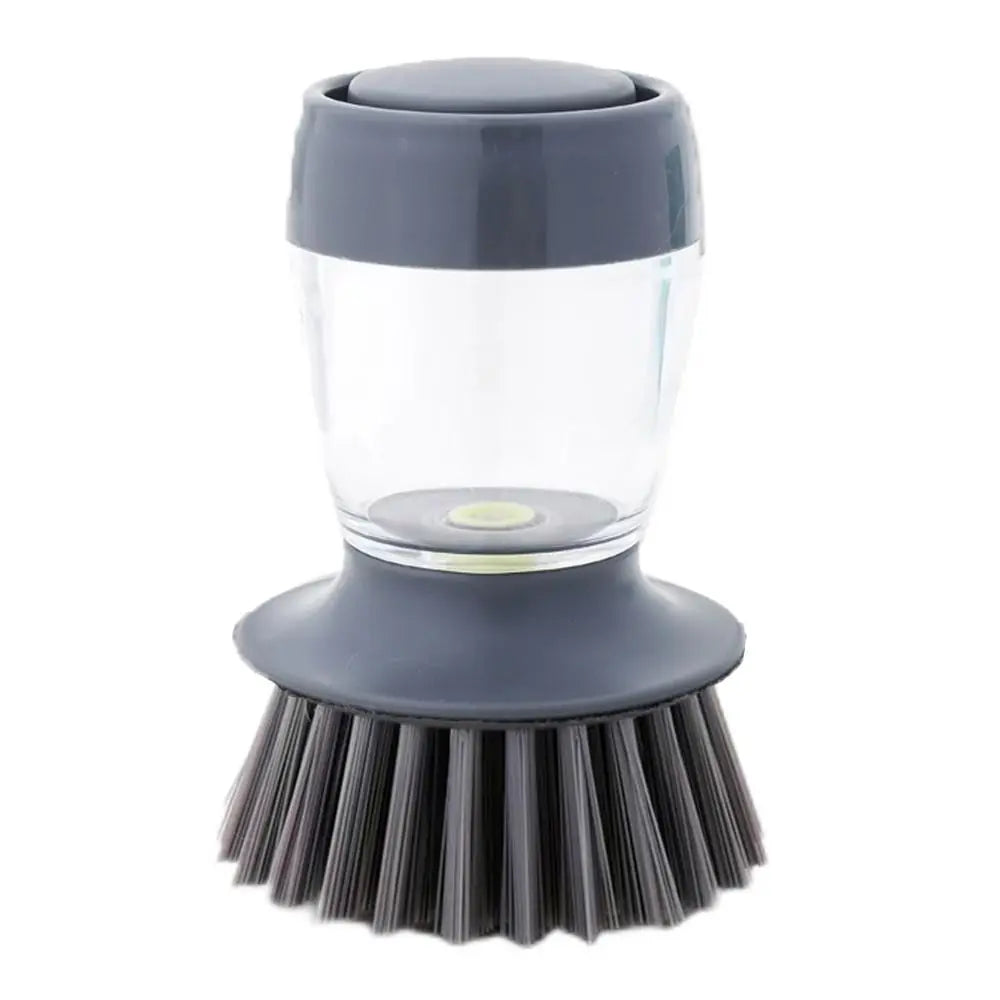 Upright Liquid Adding Pot Washing Brush Detachable Replaceable Brush Head Soap Dispensing Dish Washing Brush Grey