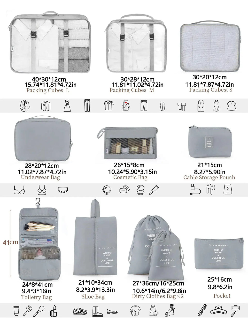 11-Piece Portable Travel Storage Bag Set - Easily Organize Your Clothes, Shoes, and Underwear - Perfect for Daily Travel, Business Trips, Home Storage, Suitable for Luggage and Suitcases, Travel Storage Bags with Slogan Patte