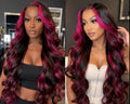 1B/Pink Ombre 13x6 HD Lace Front Wigs Pre Plucked 220% Density Body Wave Highlight Wig Human Hair Pink And Black Colored Wig