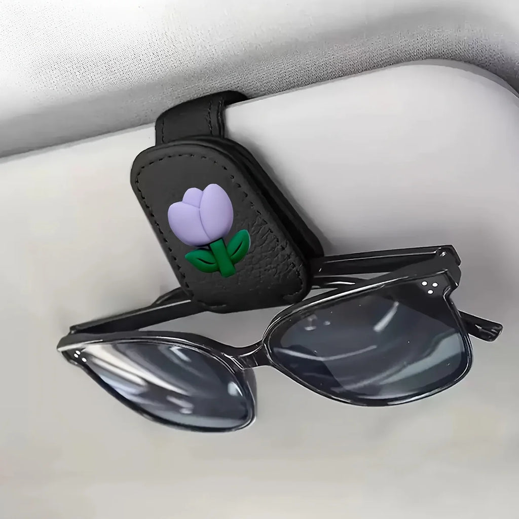 1pc Tulip Flower Car Sunshade Glasses Clip, Fashionable Sunglasses Magnetic Clip Bracket, Women'S Car Interior Additions
