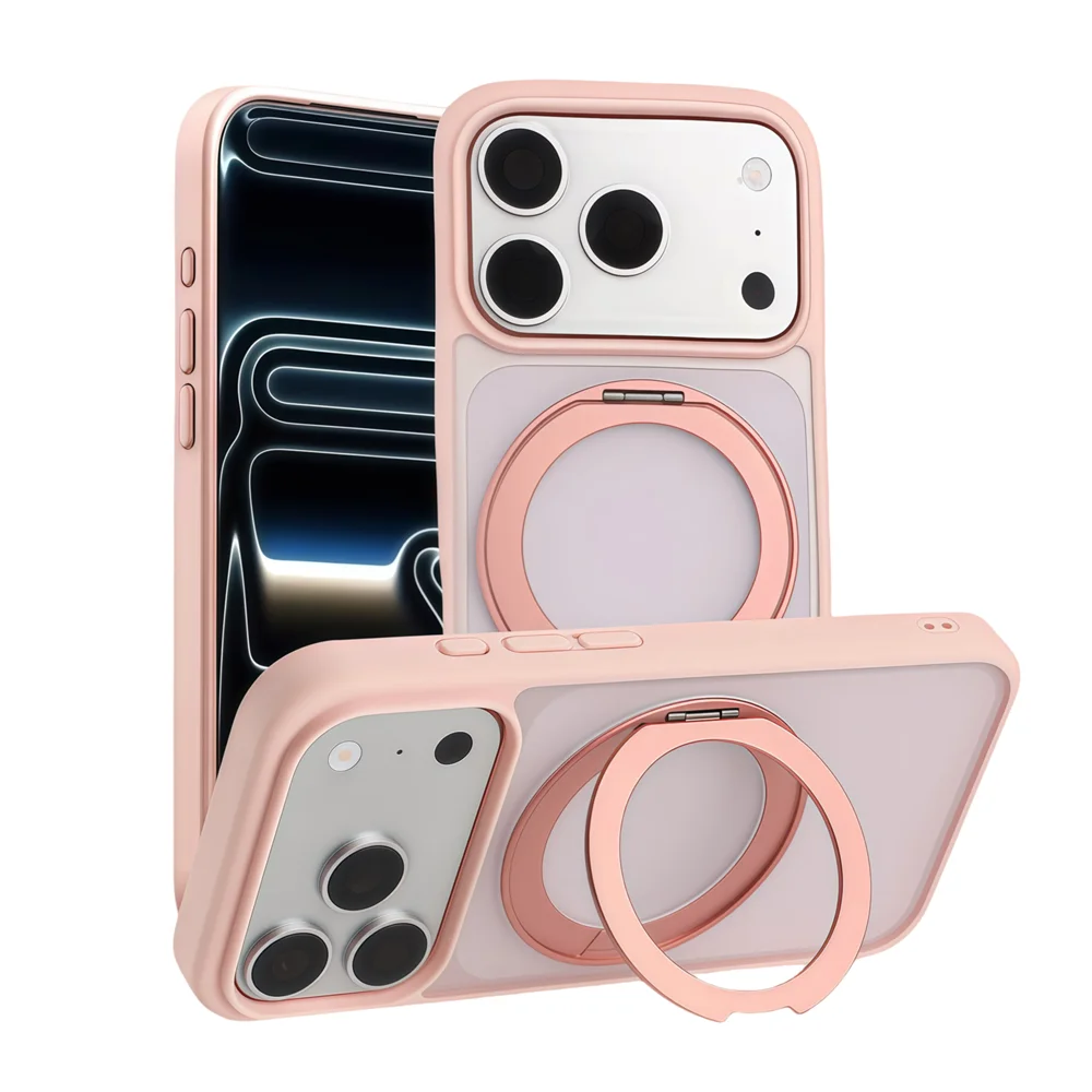 For Magsafe Magnet Ring Rotating Fold Magnetic Stand Phone Case For iPhone 17 Pro Max Air 17Pro Solid Color Matte Armor Cover