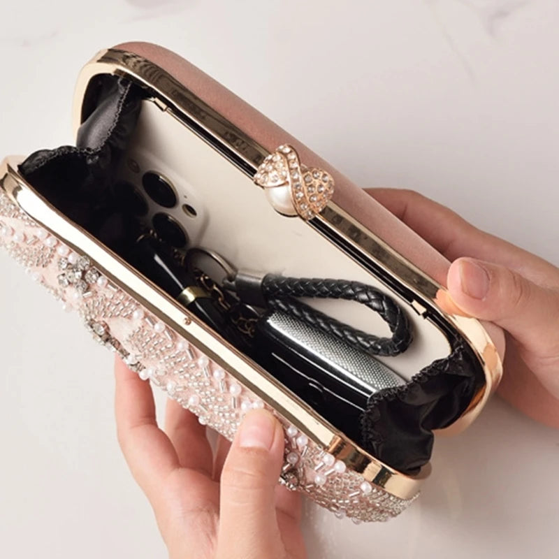 H3CB Stylish Beaded Wedding Purse Sparkling Embellishments Compact Lightweight Evening Bag Fashion Night Out Accessory Handbag