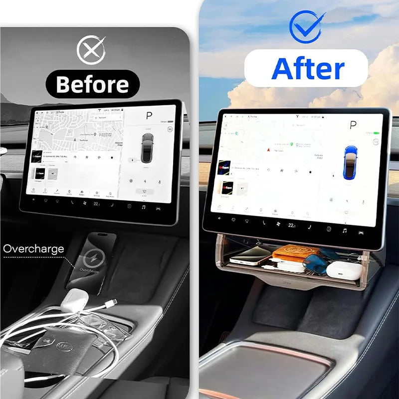 For Tesla Model 3 Y Highland Juniper 2021-2025 Hidden Screen Storage Magnetic Opening And Closing Hidden Large Space Storage Box