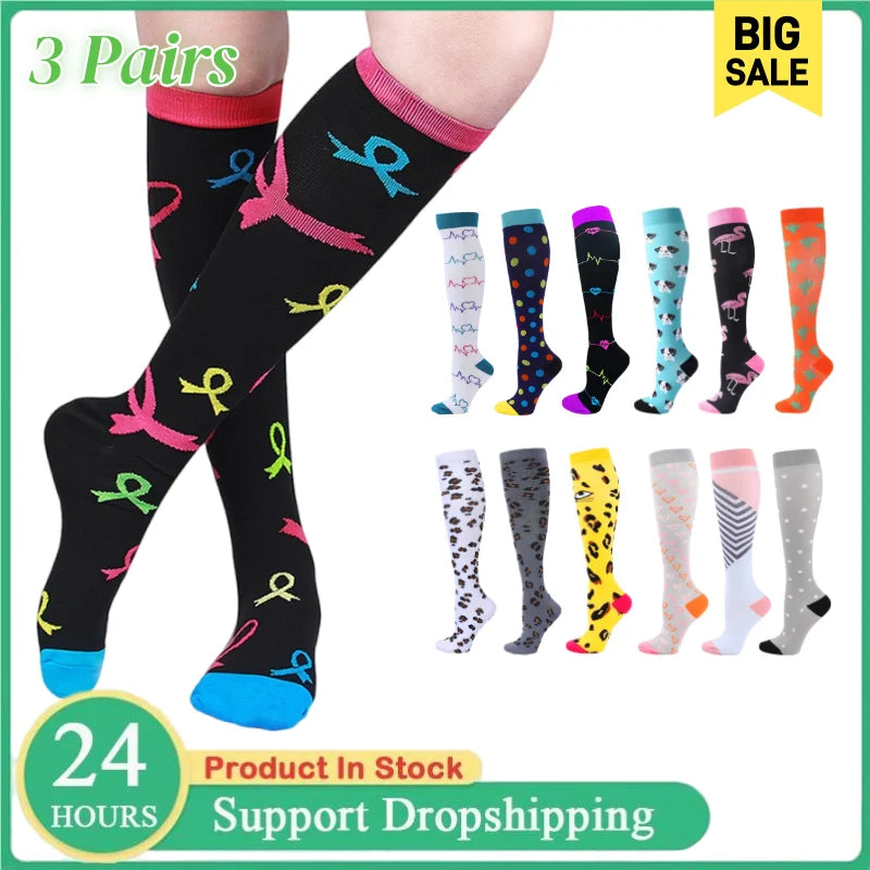 Unisex Compression Socks for Men and Women Medical Diabetes Varicose Veins Sports Socks for Running Cycling Travel Flight Yoga