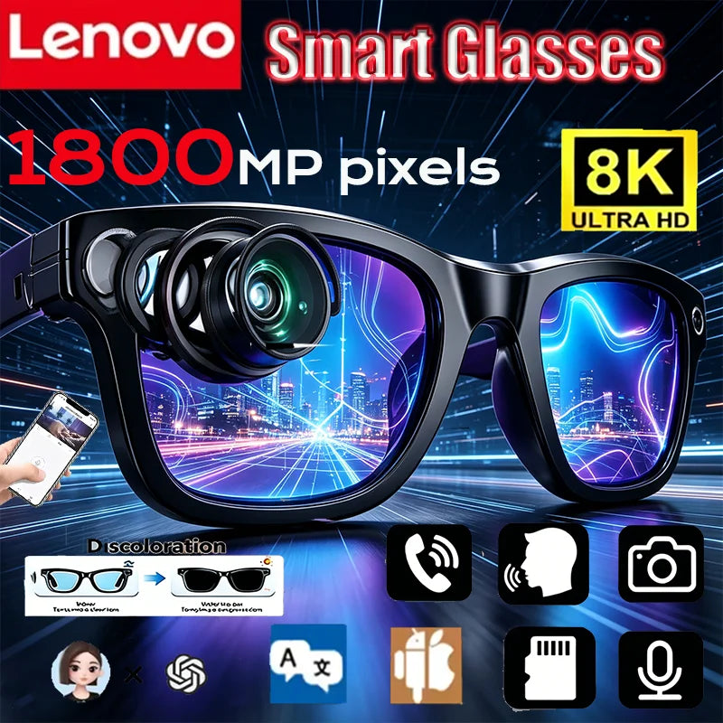 Lenovo 8K 1800MP AI Smart Glasses Hands-Free Calling AI Translation AI Chat Logging Music Playback Men Women Smart Sunglasses
