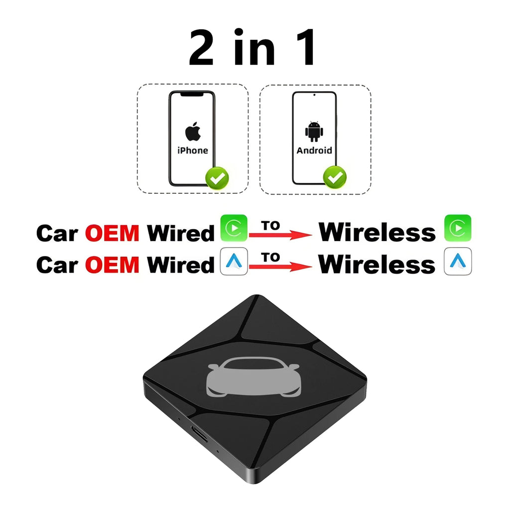 BINIZE Wireless CarPlay & Wireless Android-Auto Adapter 5.8GHZ WiFi Bluetooth 5.0 Plug And Play For Cars with OEM Wired Systems