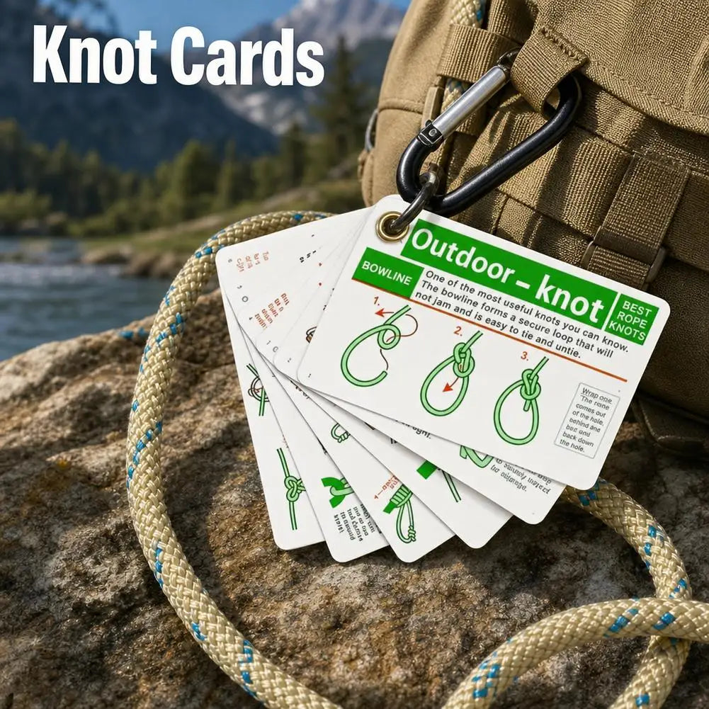 Portable Waterproof Knot Guide Cards Mini Carabiner Practical Knots Camping Backpacking Bushcraft Outdoor Survival Adventure Use