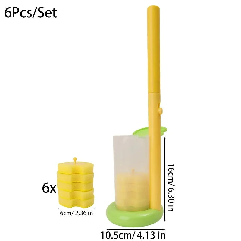 1/30x Disposable Toilet Brush Yellow Sponge Cleaning Pads Handle Replacement Sponge Wipe Head Home Bathroom Cleaning Supplies