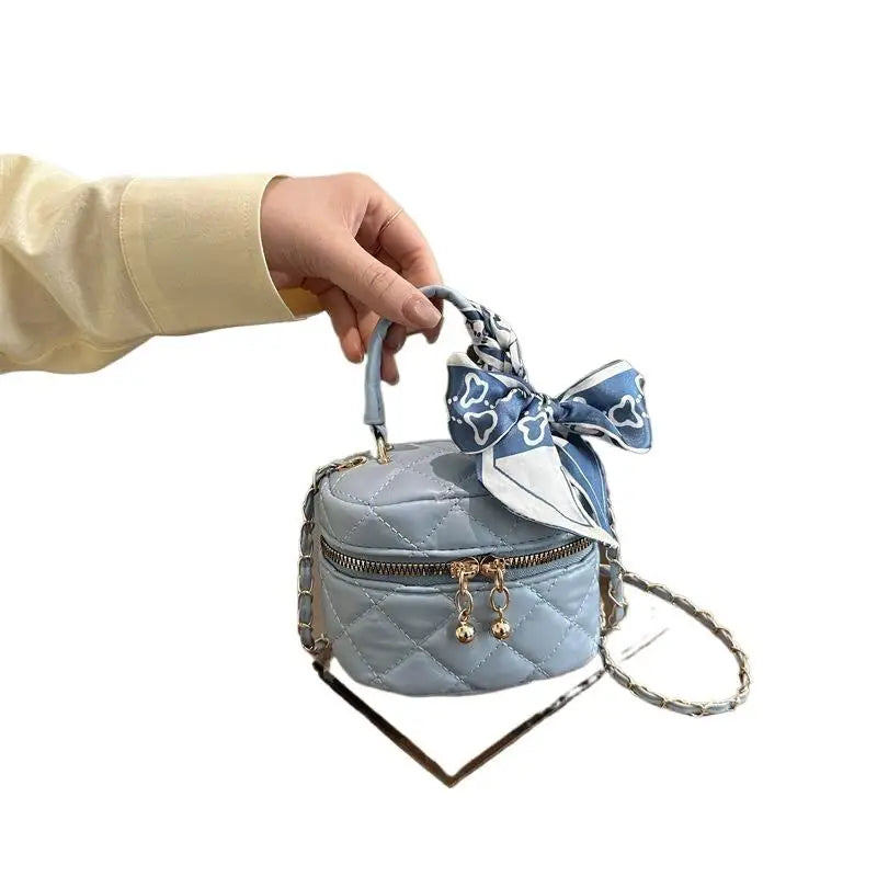 Women's Mini Quilted Box Bag, Light Blue Crossbody Shoulder Bag Portable Makeup Bag