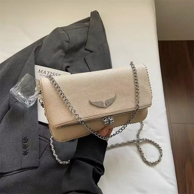 2026 New Style French Export Classic Multi-purpose Fashion Chain Flip Cover Side Carry Single Shoulder Side Bag with Wings for W