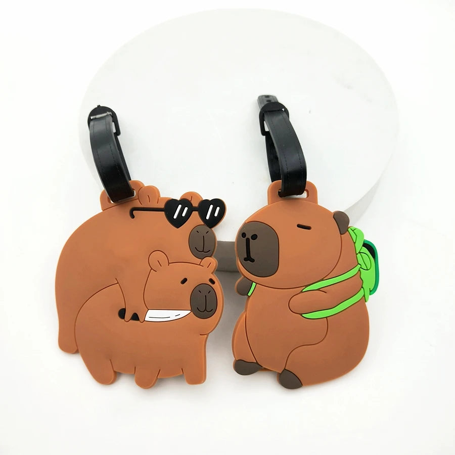 1//2/3PCS Cute Animal Kapibala PVC Soft Rubber Luggage Tag Hanger Identification Tag Bag Hanger Luggage Hanger Anti Loss Strap