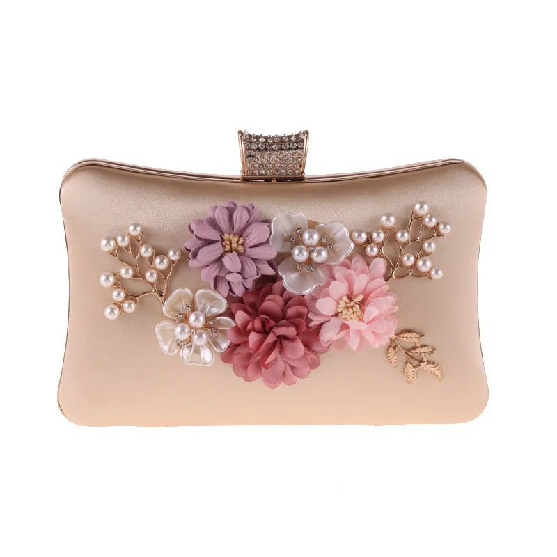 Floral Cute Women Evening Bags Dress Rhinestones Gift Clutch Bags With Shoulder Handbags For Wedding Dinner Prom Purse