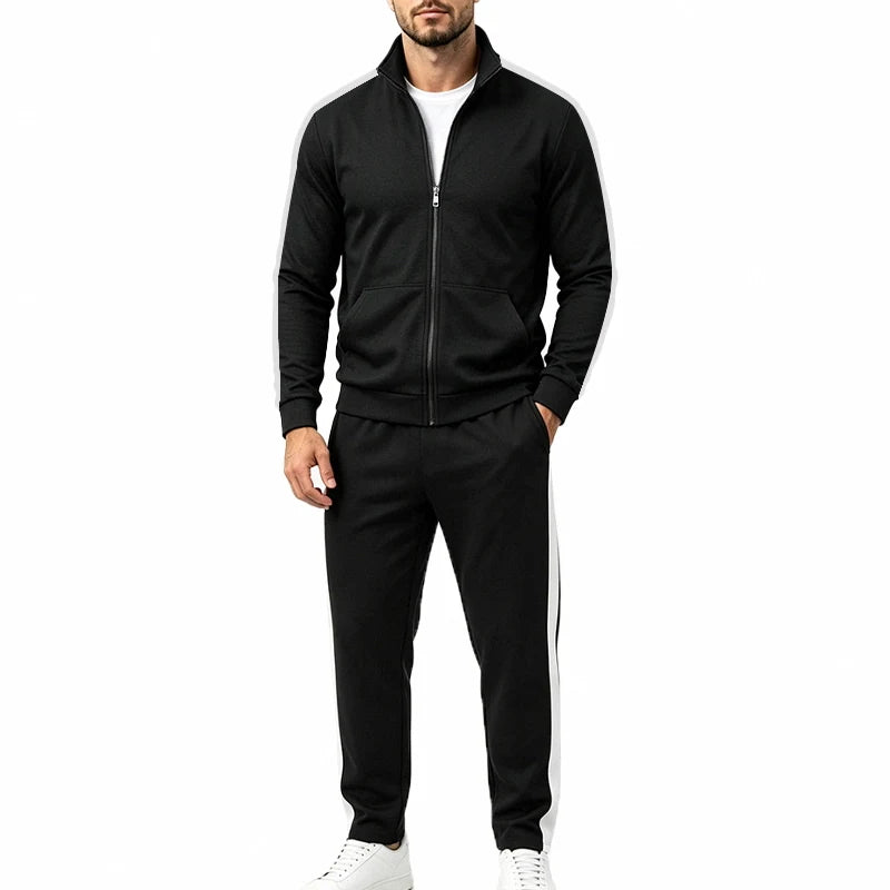 Men's two-piece loose casual commuting simple zip-up stand collar jacket and sweatshirt set, breathable and not stuffy