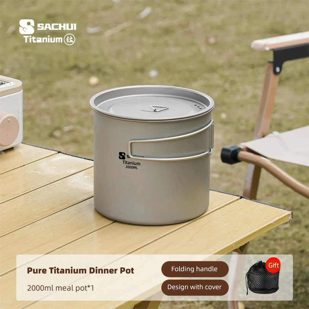Pure Titanium Outdoor Ultralight Portable Pot Foldable Handle Camping Cookware For Hiking Travelling Instant Noodle Stockpot