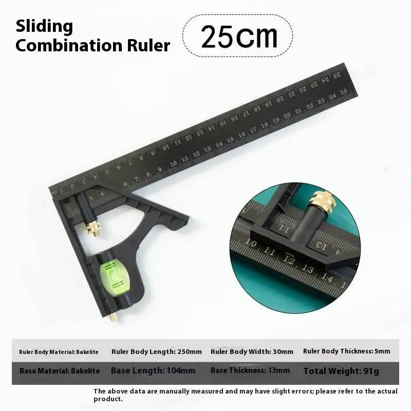 (BBQ4)15/20/25CM Adjustable Combination Right Angle Ruler 45/90 Degree With Bubble Level Gauge Multifunctional Measuring Tools