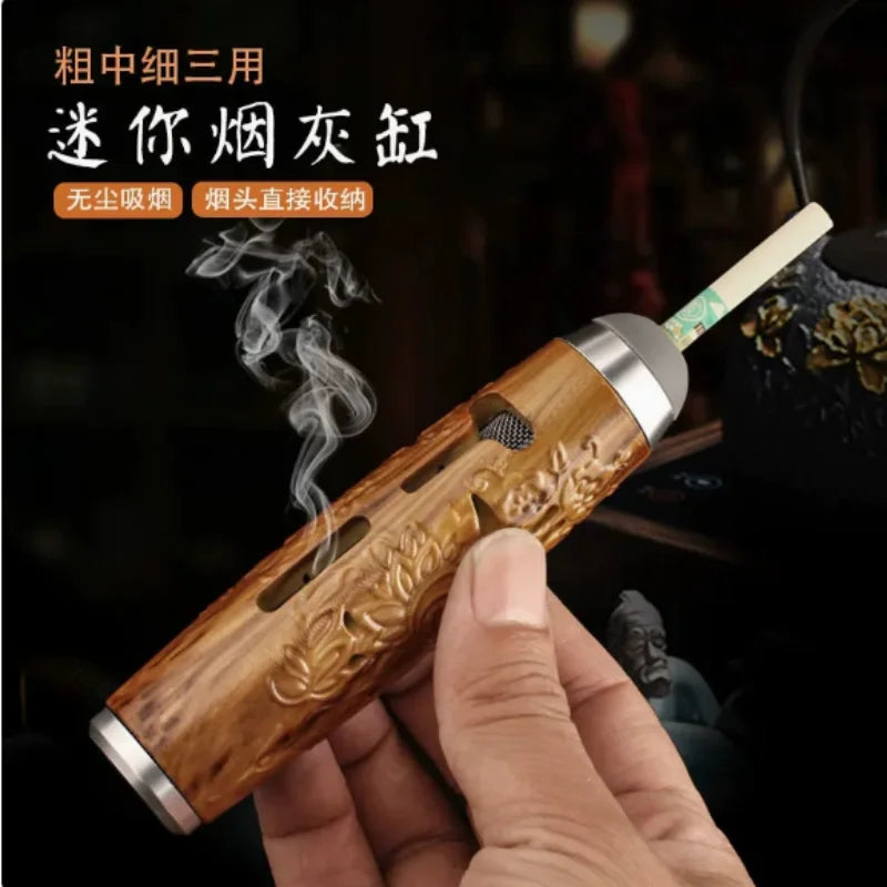 Mini Retro Print Car-Mounted Ashtray Dustproof Windproof Outdoor Lazy Person's Vehicle Ashtray