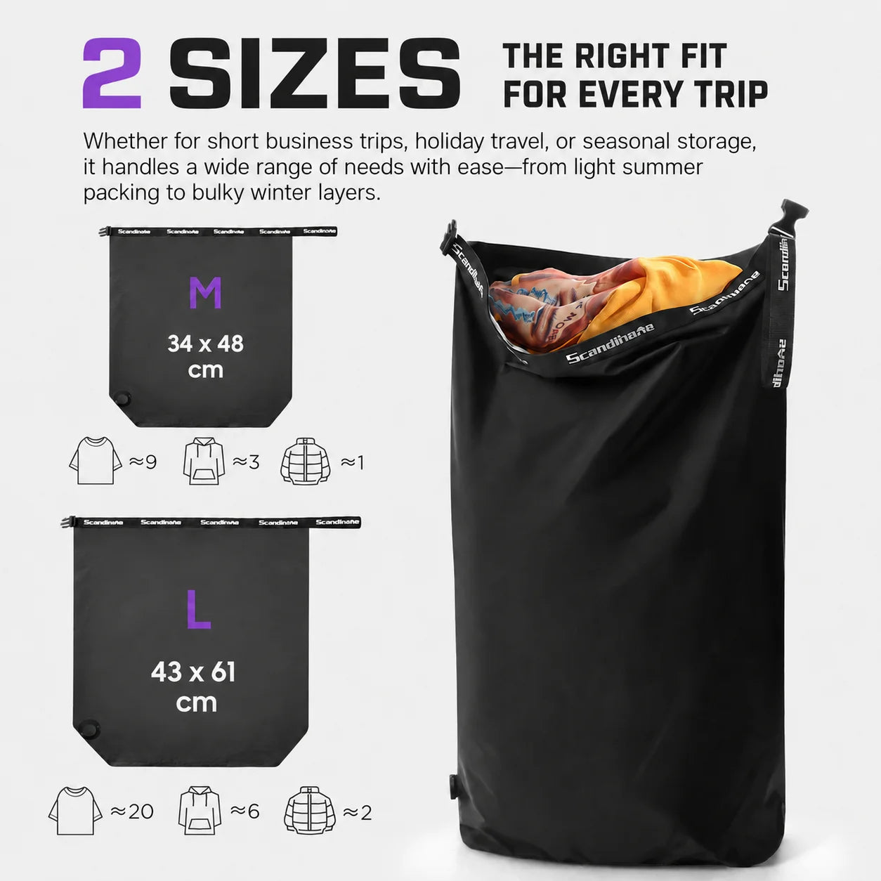 Luggage Vacuum Compression Bag Pump Free Reusable Vacuum Storage Bag 70% Space Save Waterproof Travel Clothes Sealed Packing Bag