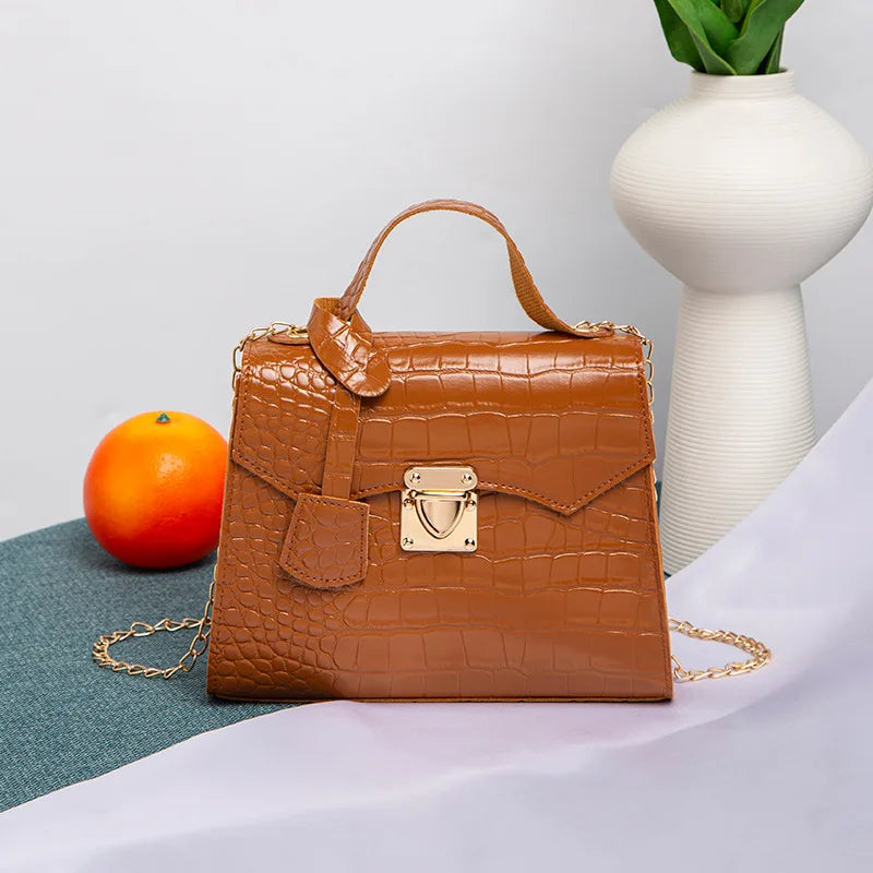 Chic Crocodile Small Tote Bag Ladies Handbag Vintage Square Bag Stylish Chain Shoulder Crossbody Bags Daily Use Phone Coin Purse