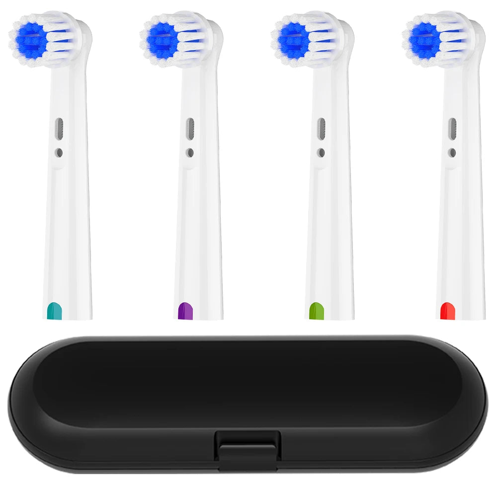 Toothbrush Travel Container and 4 Soft Rotating Replacement Brush Heads Compatible with Oral B Electric Toothbrush, for 1000 500