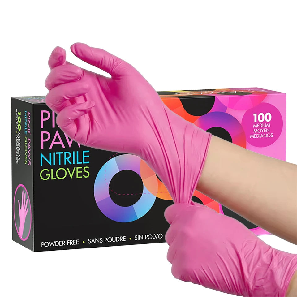 50/100PCS Deep Pink Nitrile Gloves Powder Free Disposable Waterproof Gloves for Cleaning Household Beauty Salon Supplies