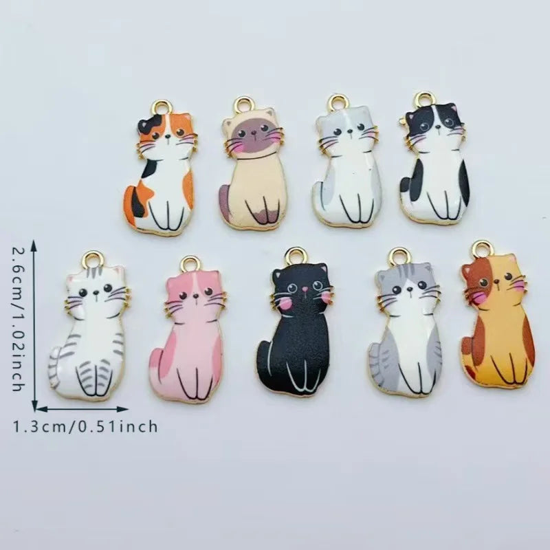 12pcs Cartoon Alloy Drip Oil Cute Cat Pendant DIY Accessories Cat Necklace Bracelet Key Pendant
