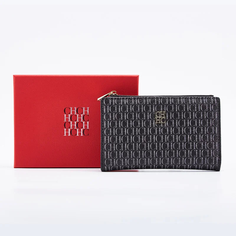 CH Wallet Monogram Print Long Zipper Purse With Box Card Holder Fashion Clutch For Women Daily Use Travel Shopping Casual