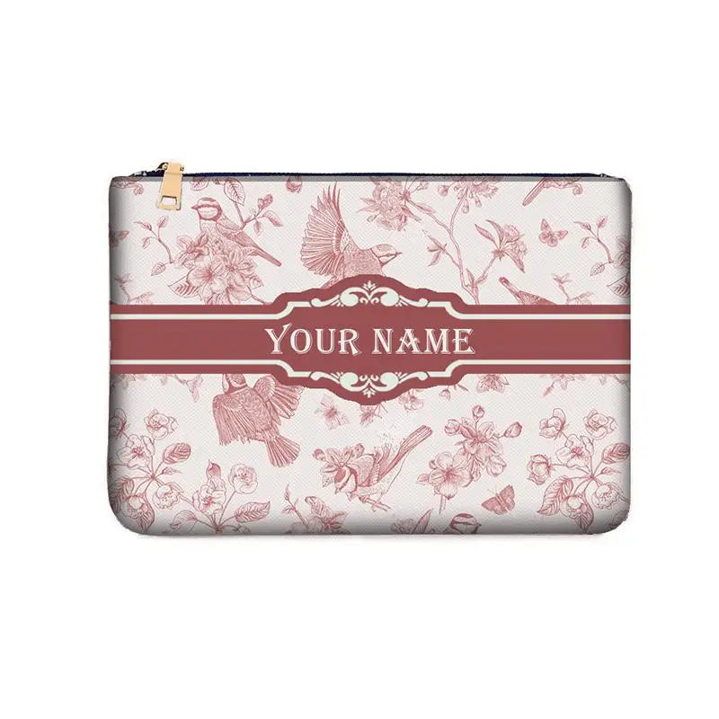 Graceful Customizable Name Women's Canvas Clutch Makeup Bag Purse Party Weekend Vacation Travel Cosmetic Bag Mobile Pouch Wallet