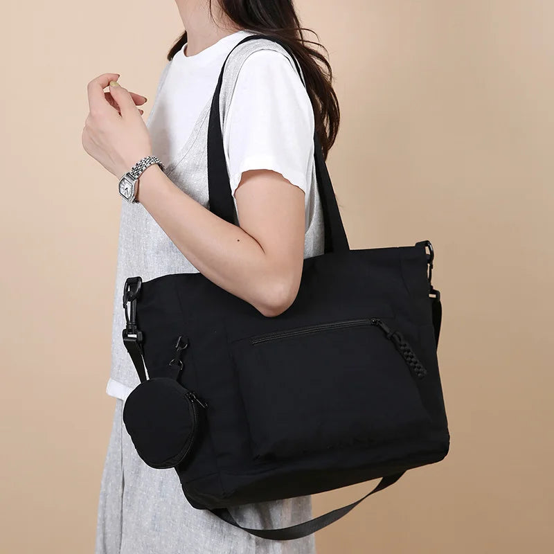 Women Nylon Tote Bag Detachable Crossbody Strap Coin Purse Multi Pocket Handbag For Daily Travel Work Shopping